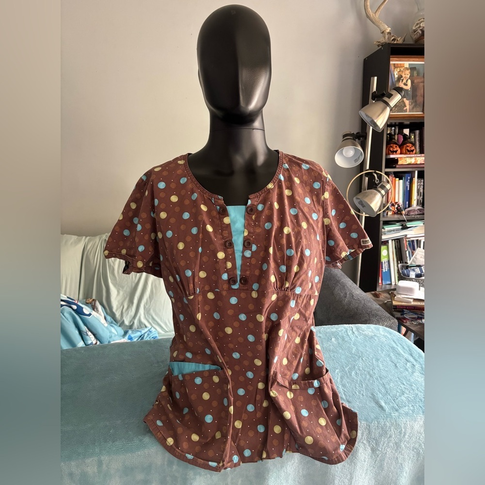 Cherokee Brown Polka Dot Women's Scrub Top